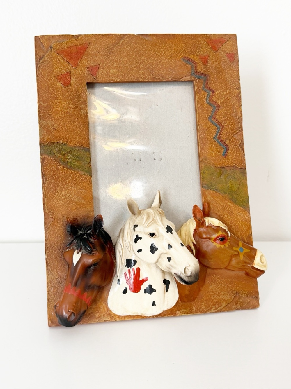 Hand Painted Southwestern Horse Picture Frame Rustic Western Resin 4x6 Photo Dec